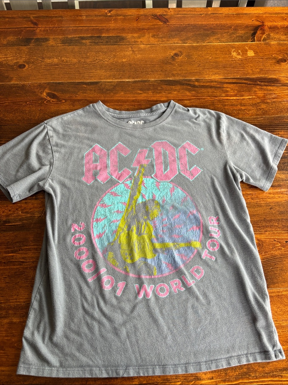 AC/DC Kids Gray Tee with Pink & Yellow Tour Graphic